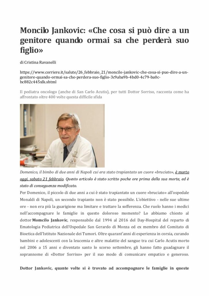 COSA DICE IL MEDICO AL GENITORE CHE STA PERDENDO IL FIGLIO