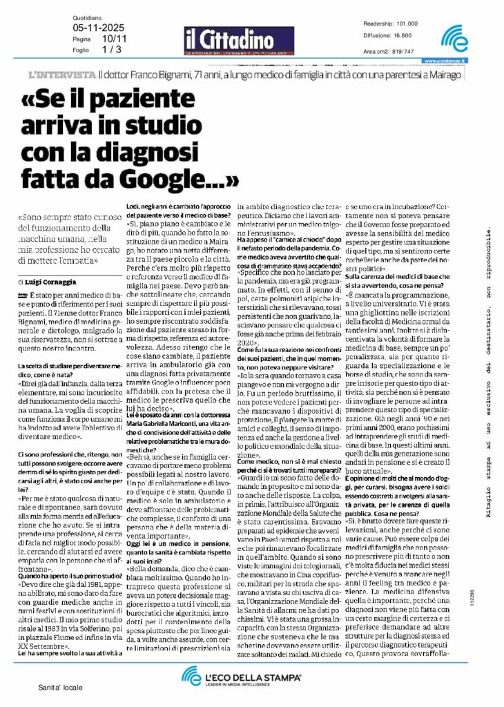 Cornaggia: «Se il paziente arriva ìn studio con la diagnosi fatta da Google…» – il Cittadino