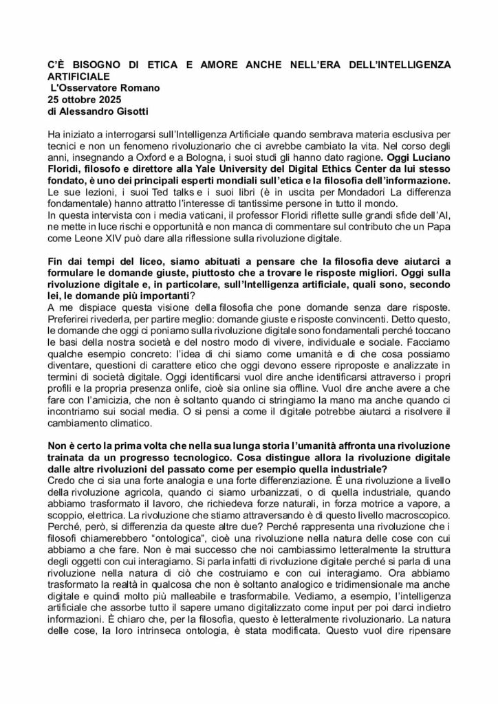 Gisotti: C’è bisogno di etica e amore anche nell’era dell’intelligenza artificiale – L’Osservatore Romano