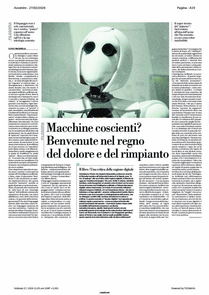 Mazzarella: Macchine coscienti? Benvenute nel regno del dolore e del rimpianto – Avvenire