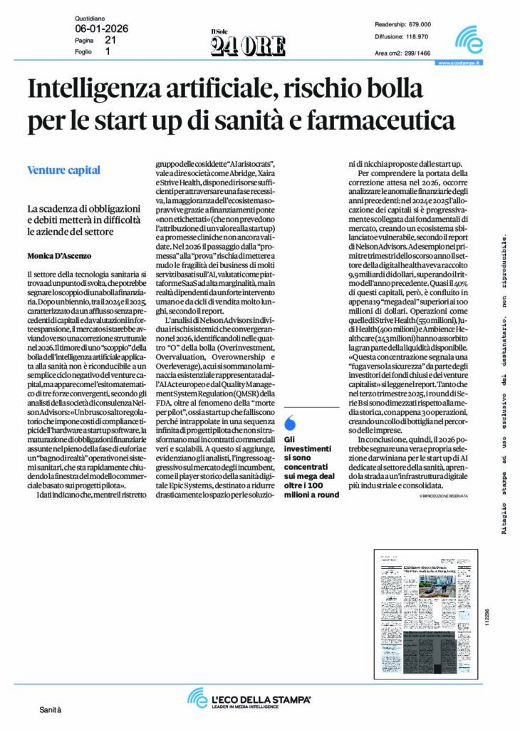 D’Ascenzo: Intelligenza artificiale, rischio bolla per le start up di sanità e farmaceutica – il Sole 24 Ore