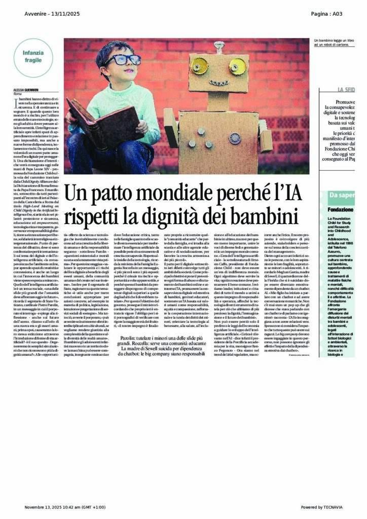 Guerrieri: Un patto mondiale perché l’IA rispetti la dignità dei bambini – Avvenire