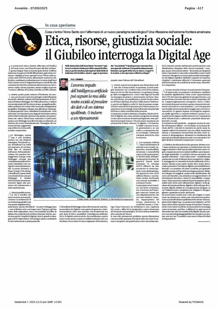 Benanti: Etica, risorse, giustizia sociale: il Giubileo interroga la Digital Age – Avvenire