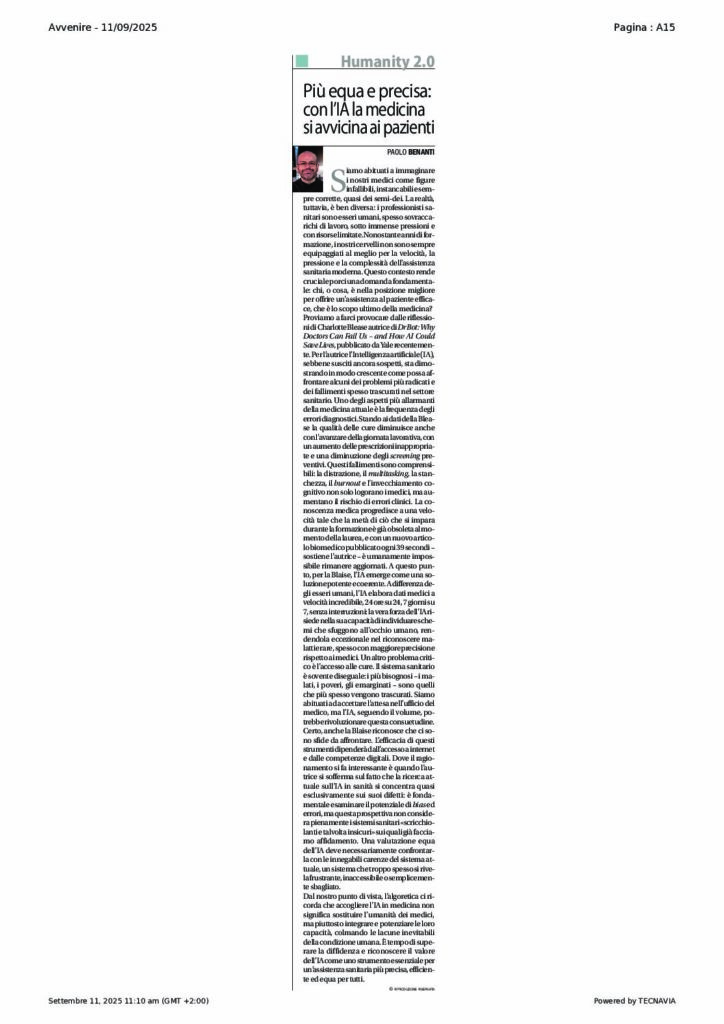 Benanti: Più equa e precisa: con l’IA la medicina si avvicina ai pazienti – Avvenire