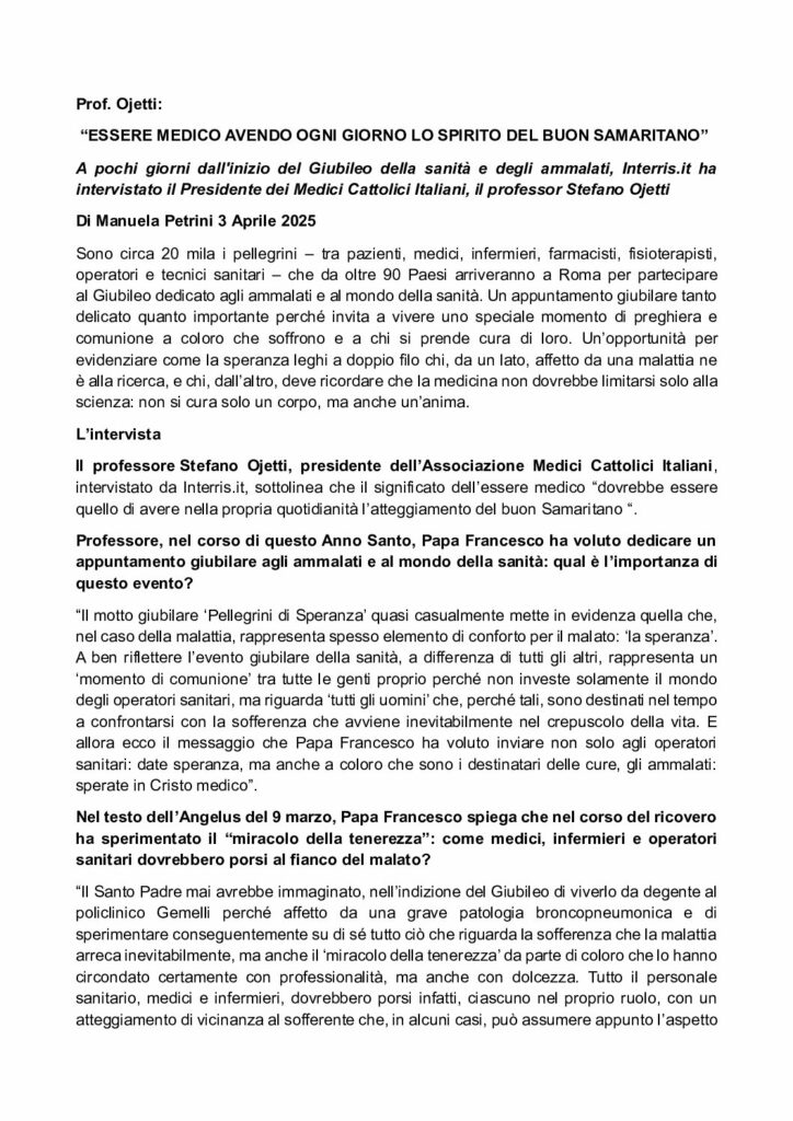 Petrini: intervista a Stefano Ojetti presidente nazionale A.M.C.I.