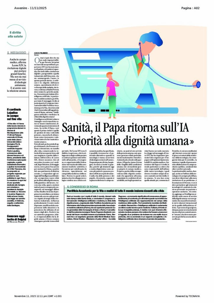 Palmucci: Sanità, il Papa ritorna sull’IA «Priorità alla dignità umana» – Avvenire