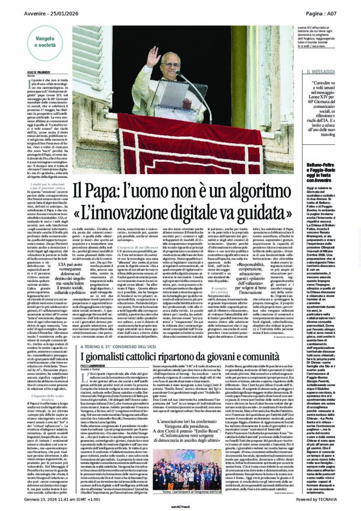 Palmucci: Il Papa: l’uomo non è un algoritmo «L’innovazione digitale va guidata» – Avvenire