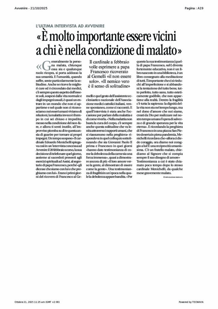 Menichelli: Essere vicini al malato – Avvenire