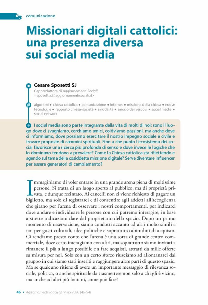 Sposetti: Missionari digitali cattolici: una presenza diversa sui social media – Aggiornamenti Sociali