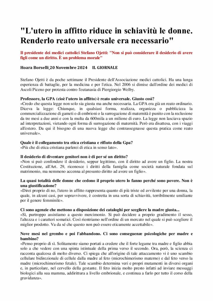 Ojetti: Utero in affitto – Il Giornale