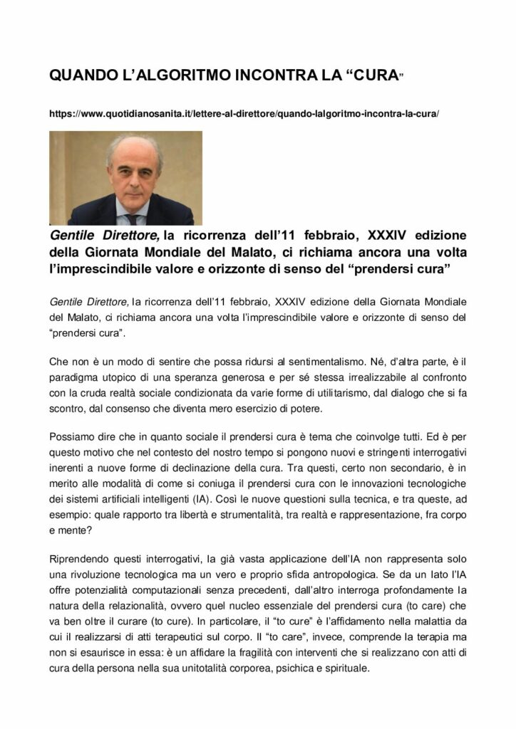 QUANDO L’ALGORITMO INCONTRA LA CURA