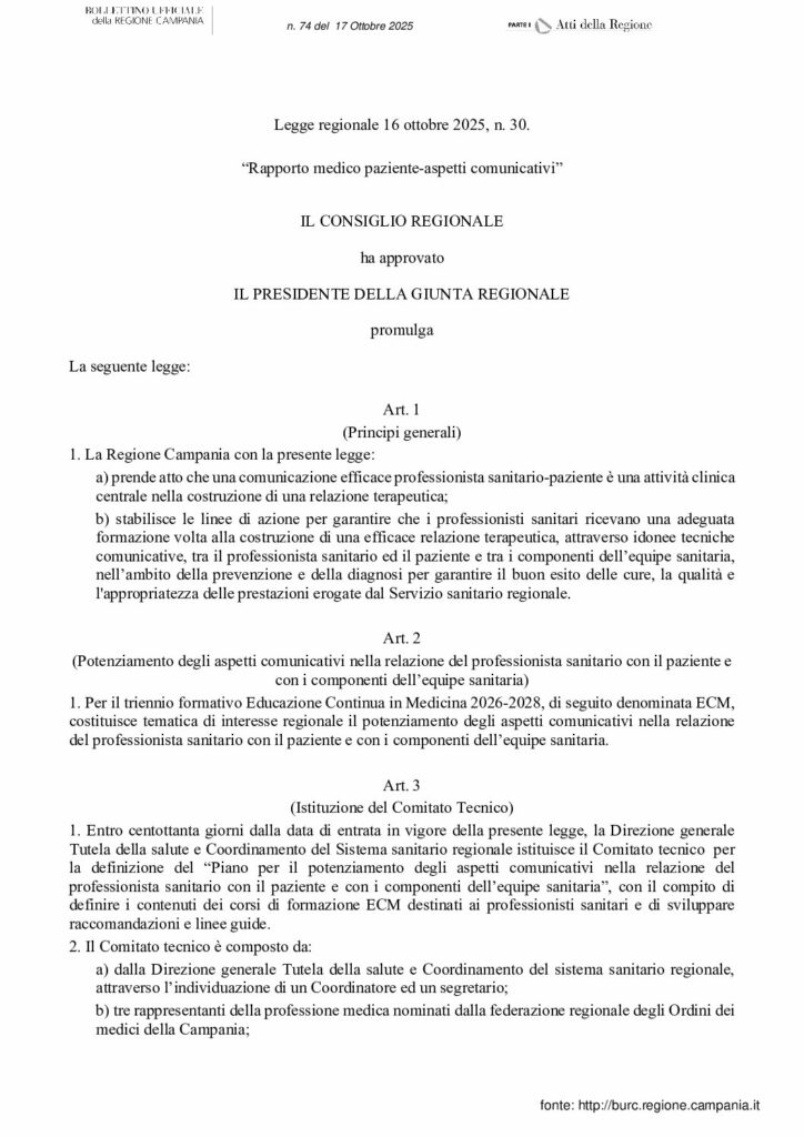 REGIONE CAMPANIA Comunicazione medico paziente