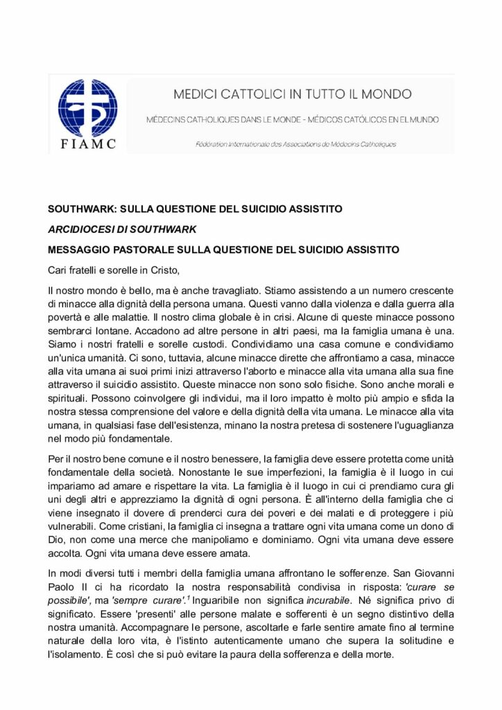 John Wilson: SOUTHWARK: SULLA QUESTIONE DEL SUICIDIO ASSISTITO – FIAMC