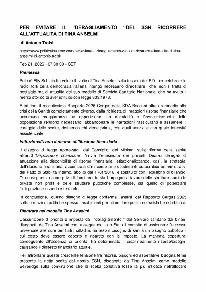 SSN RITORNARE A TINA ANSELMI