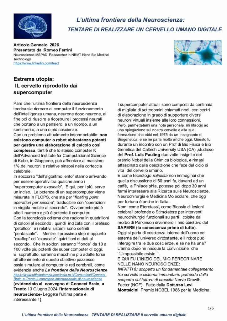 Ferrini: TENTARE DI REALIZZARE UN CERVELLO UMANO DIGITALE – limkedin.com