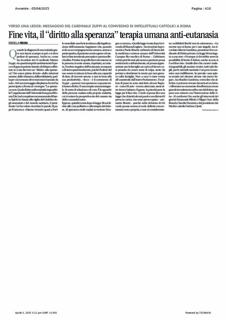 Melina: Cerd. Zuppi – Fine vita, il “diritto alla speranza” terapia umana anti-eutanasia – Avvenire