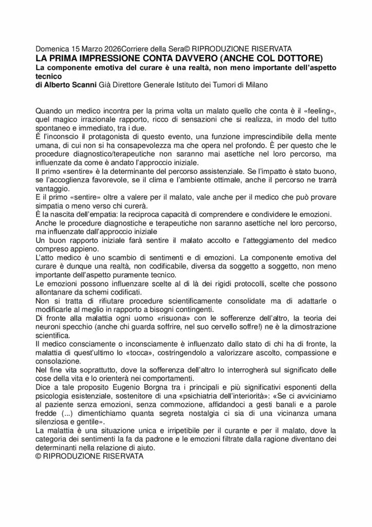 Alberto Scanni: LA PRIMA IMPRESSIONE CONTA DAVVERO – Corriere della Sera