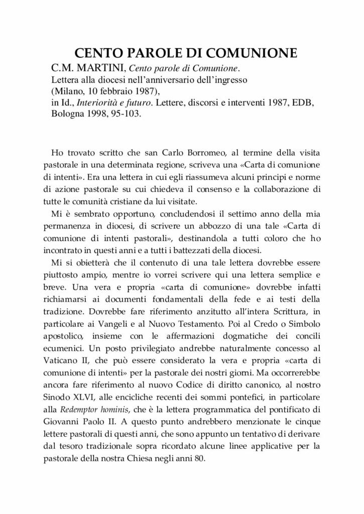 C.M. Martini: CENTO PAROLE DI COMUNIONE – EDB