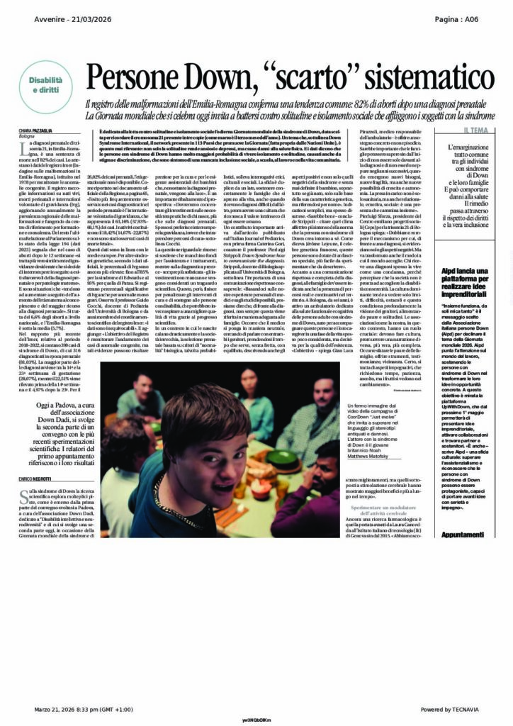 Pazzaglia: Persone Down, “scarto” sistematico – Avvenire