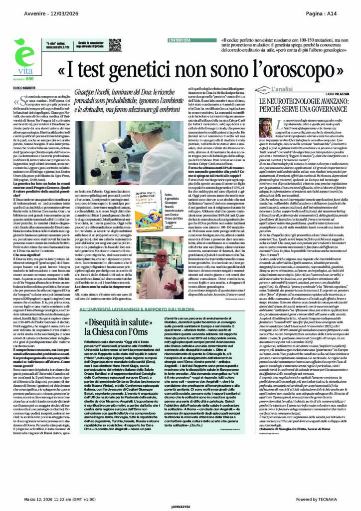 Negrotti: «I test genetici non sono l’oroscopo» – Avvenire