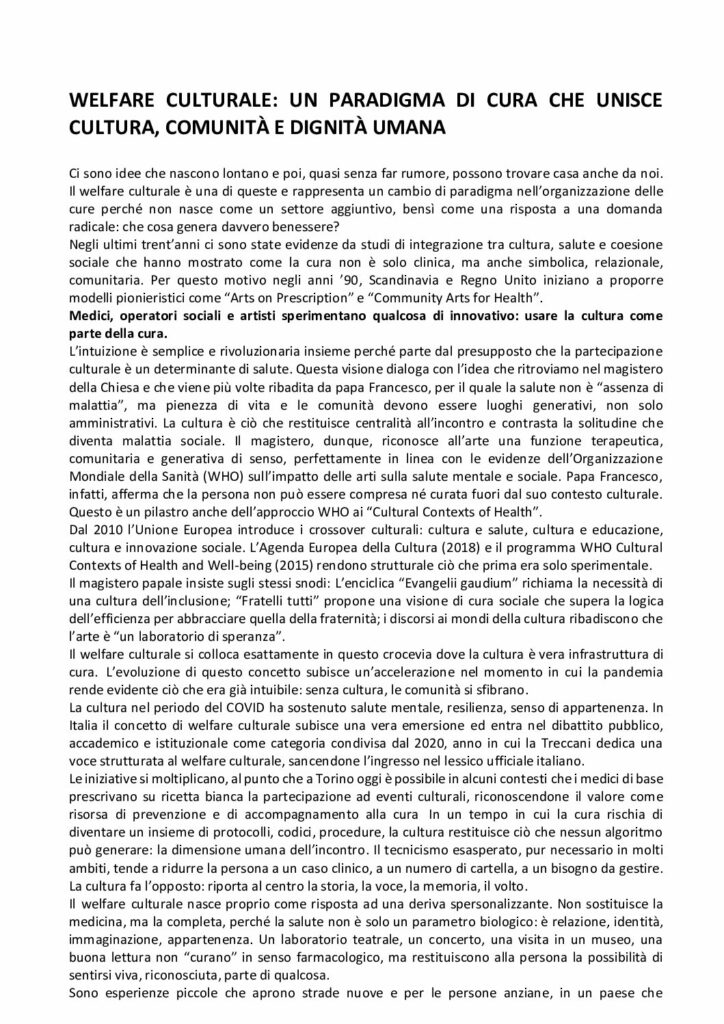 De Marino: WELFARE CULTURALE: UN PARADIGMA DI CURA CHE UNISCE CULTURA, COMUNITÀ E DIGNITÀ UMANA – Associazione Medici Cattolici Italiani Sez.Vercelli