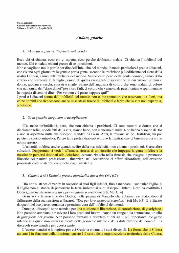 Arcivescovo Delpini: Andate, guarite – Messa crismale