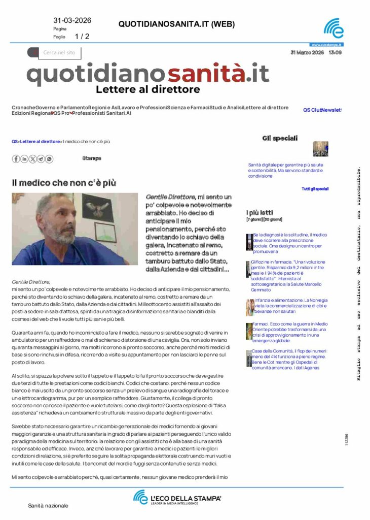 Bozza: Il medico che non c’è più – quotidianosanita.it