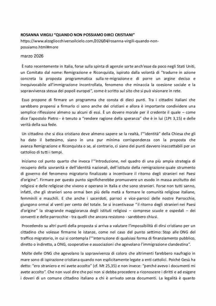 Virgili: “QUANDO NON POSSIAMO DIRCI CRISTIANI” – alzogliocchiversoilcielo.com