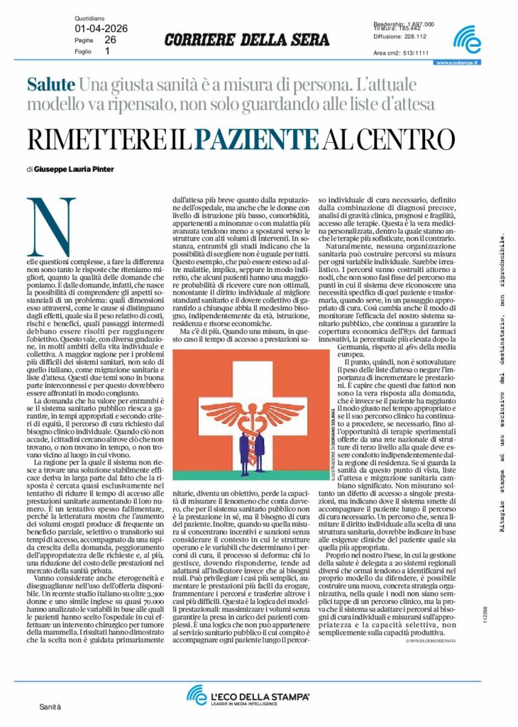 Lauria Pinter: RIMETTEREILPAZIENTEALCENTRO – Corriere della Sera