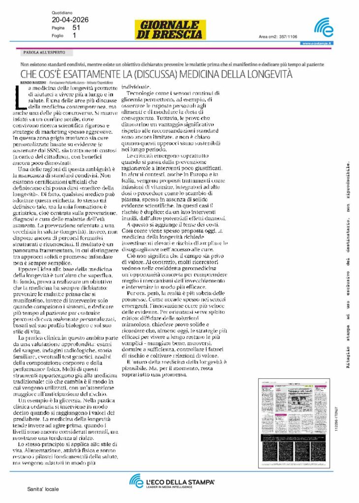 Rozzini: CHE COS’È ESATTAMENTE LA (DISCUSSA) MEDICINA DELLA LONGEVITÀ – Giornale di Brescia
