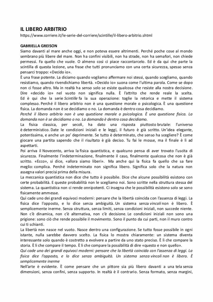 Greison: IL LIBERO ARBITRIO – corriere.it
