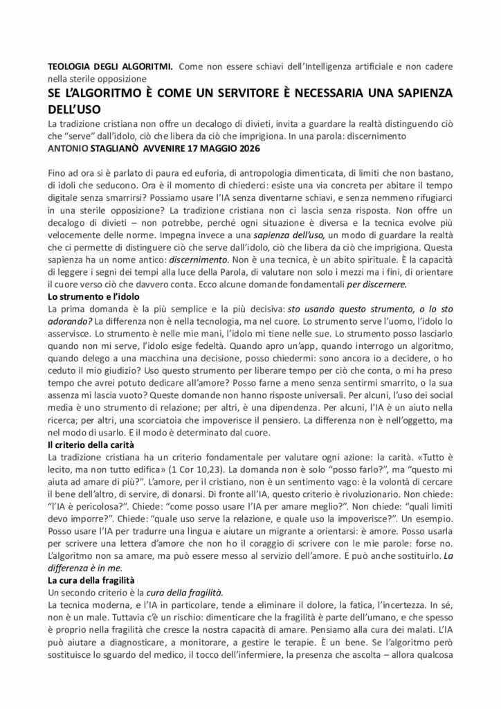 Staglianò: SE L’ALGORITMO È COME UN SERVITORE È NECESSARIA UNA SAPIENZA DELL’USO – Avvenire