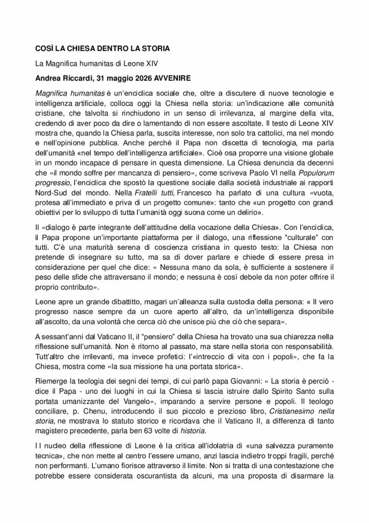 Riccardi: COSÌ LA CHIESA DENTRO LA STORIA – Avvenire