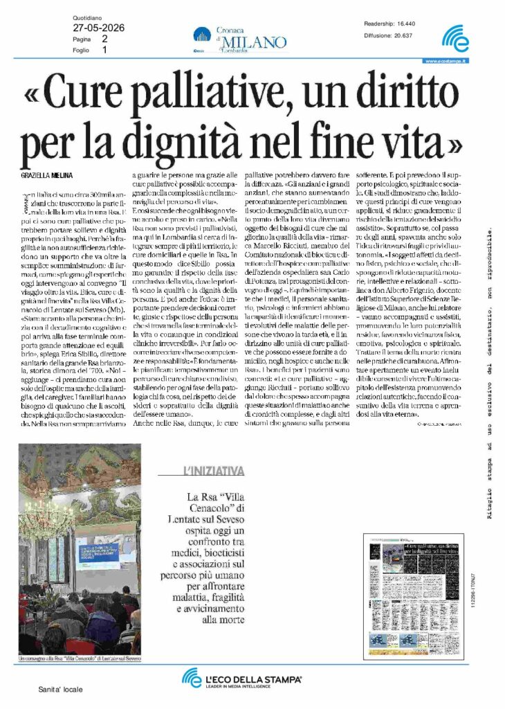 Melina: «Cure palliative, un diritto per la dignità nel fine vita» – L’Eco della Stampa