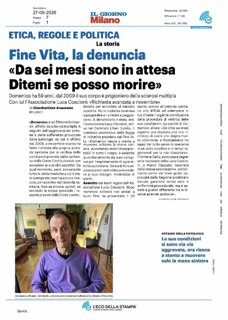 Anastasio: Fine Vita, la denuncia «Da sei mesi sono in attesa Ditemi se posso morire» – Il Giorno