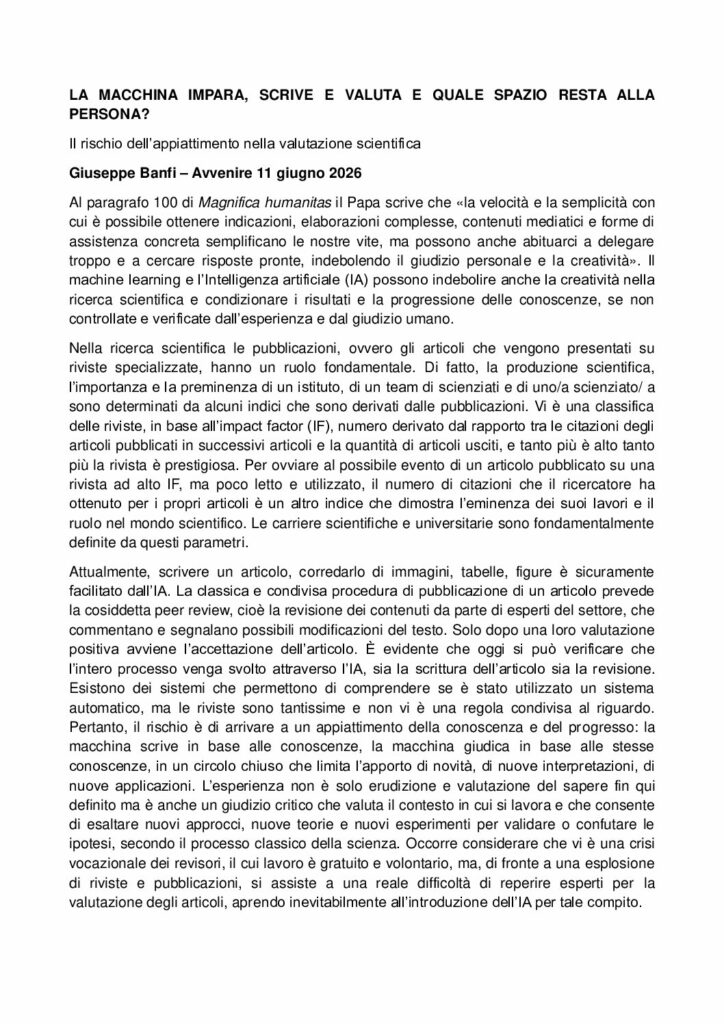 Banfi: LA MACCHINA IMPARA, SCRIVE E VALUTA E QUALE SPAZIO RESTA ALLA PERSONA? – Avvenire