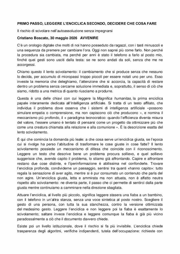 Boscato: PRIMO PASSO, LEGGERE L’ENCICLICA SECONDO, DECIDERE CHE COSA FARE – Avvenire