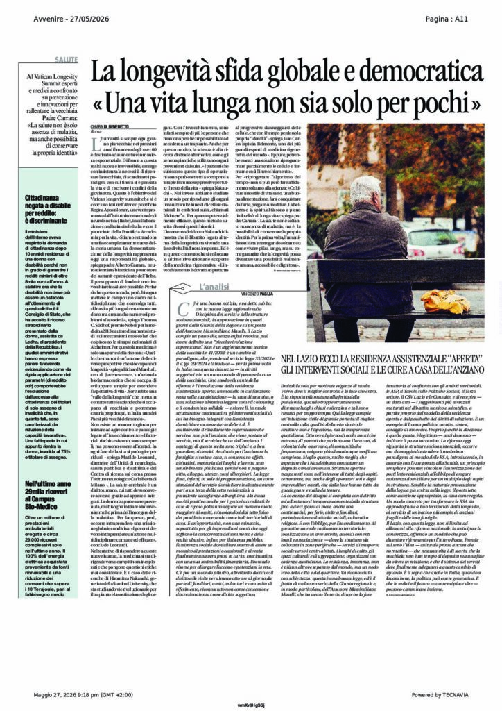 Di Benedetto: La longevità sfida globale e democratica «Una vita lunga non sia solo per pochi» – Avvenire
