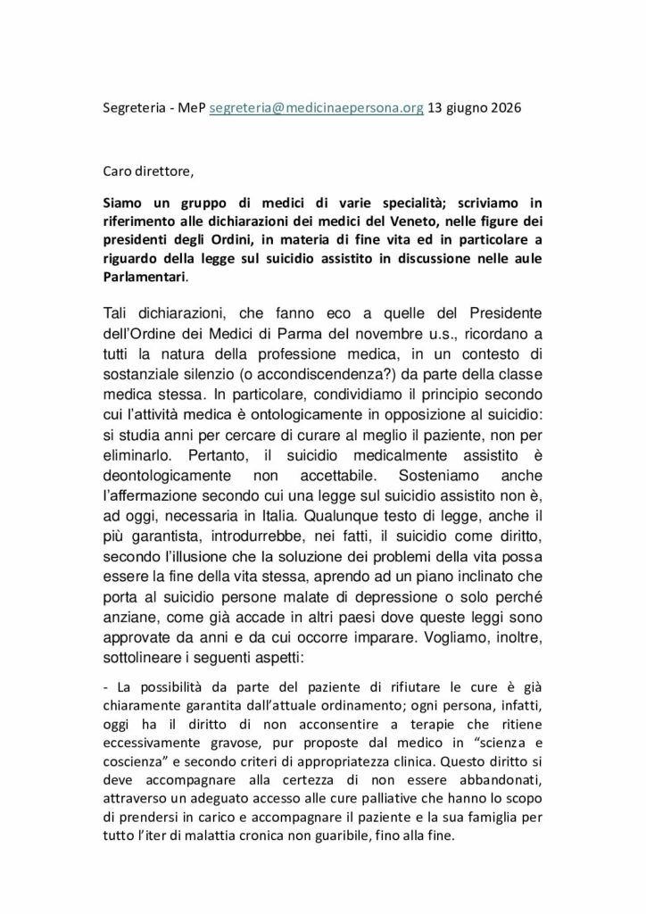 Coppadoro, Scanziani, Rovere: NO SUICIDIO ASSISTITO – medicinaepersona.org