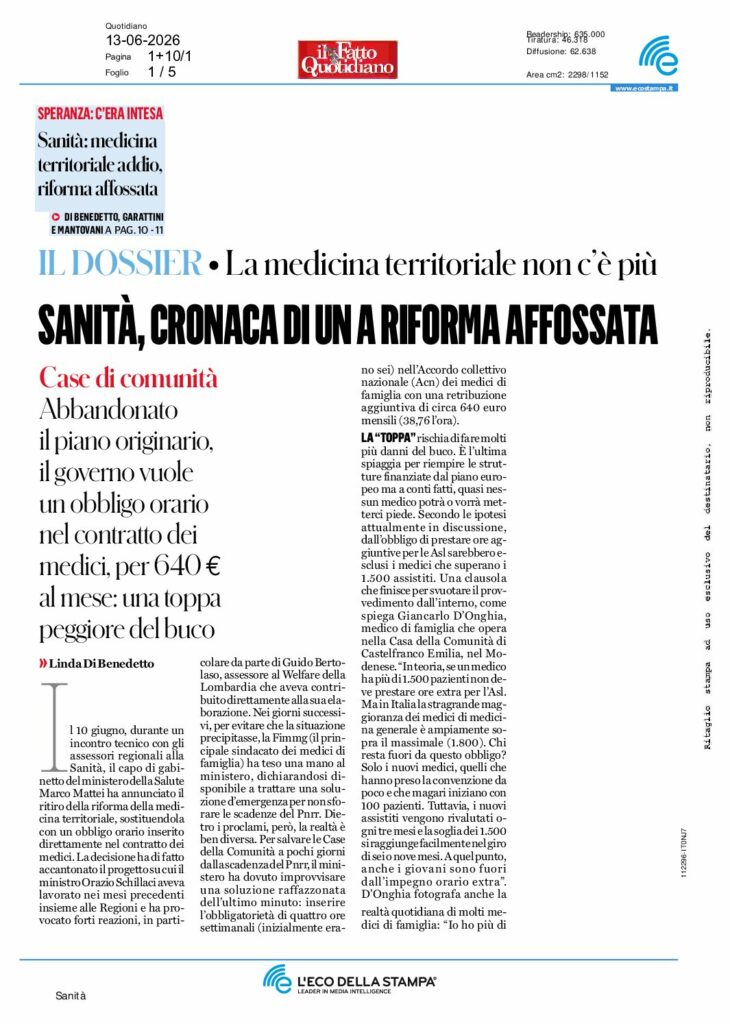 Di Benedetto: SANITÀ, CRONACA DI UNA RIFORMA AFFOSSATA – il Fatto Quotidiano
