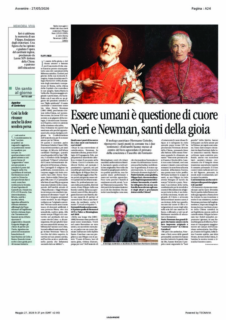 Rizzi: Essere umani è questione di cuore Neri e Newman, santi della gioia – Avvenire