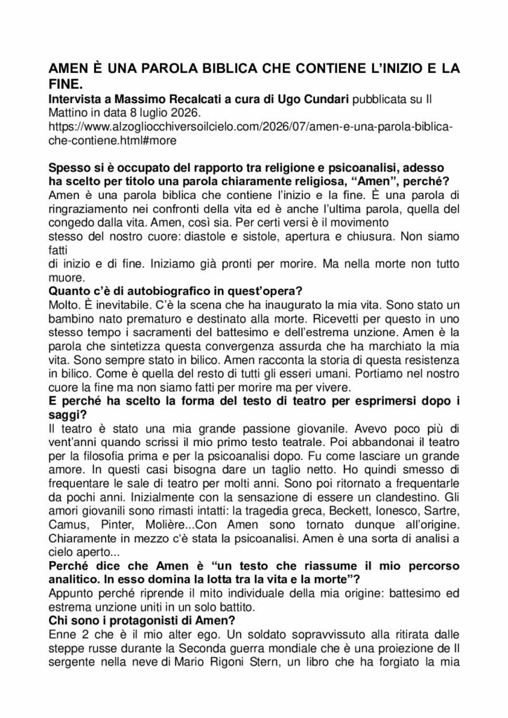 Cundari: AMEN È UNA PAROLA BIBLICA CHE CONTIENE L’INIZIO E LA FINE – alzogliocchiversoilcielo.com