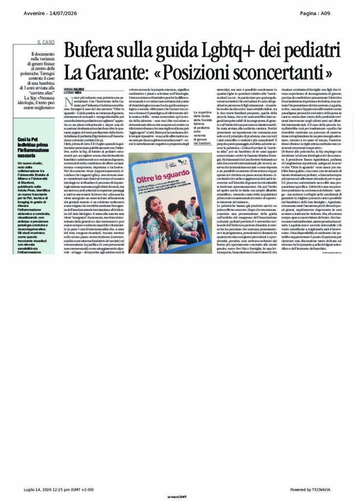 Daloiso: Bufera sulla guida Lgbtq+ dei pediatri – La Garante: «Posizioni sconcertanti» – Avvenire