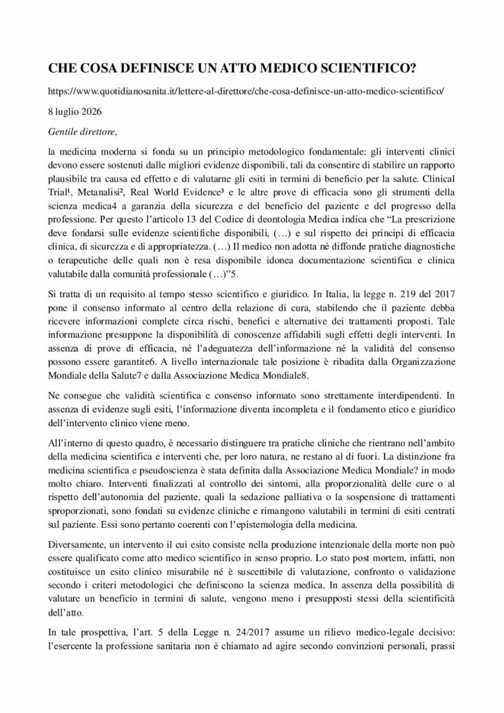 CHE COSA DEFINISCE UN ATTO MEDICO SCIENTIFICO? – quotidianosanita.it