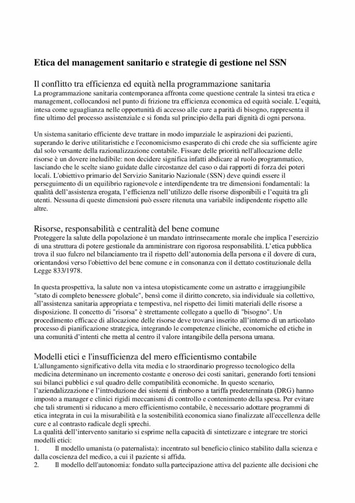 Arosio: Etica del management sanitario e strategie di gestione nel SSN
