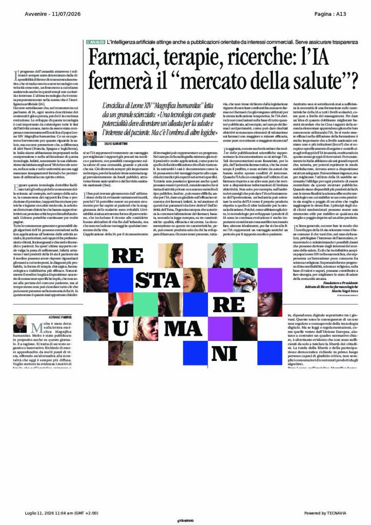 Garattini: Farmaci, terapie, ricerche: l’IA fermerà il “mercato della salute”? – Avvenire