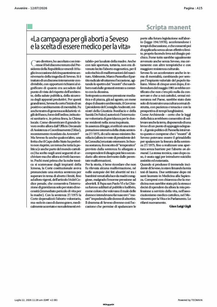 Gigli: «La campagna per gli aborti a Seveso e la scelta di essere medico per la vita» – Avvenire