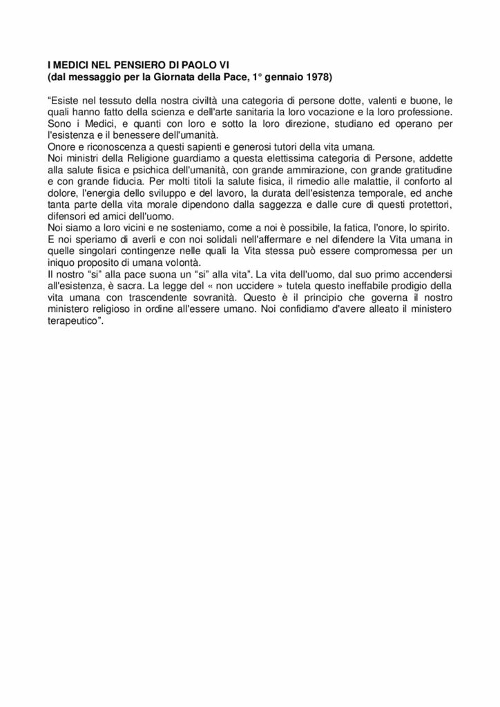 Papa Paolo VI: I MEDICI NEL PENSIERO DI PAOLO VI