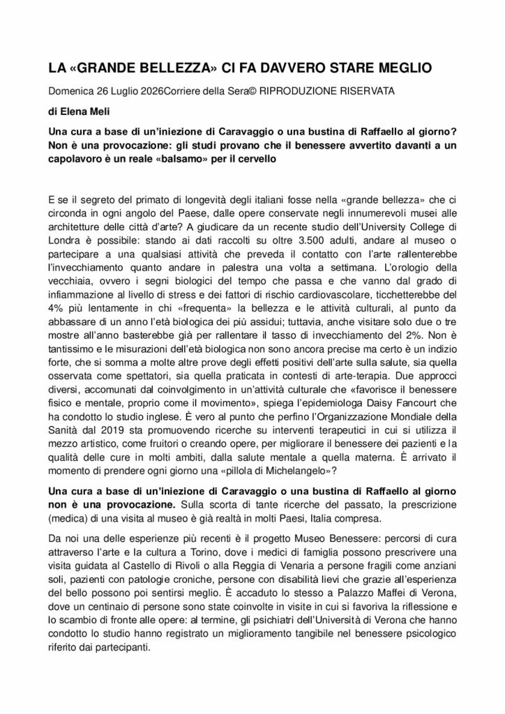 Meli: LA «GRANDE BELLEZZA» CI FA DAVVERO STARE MEGLIO – Corriere della Sera