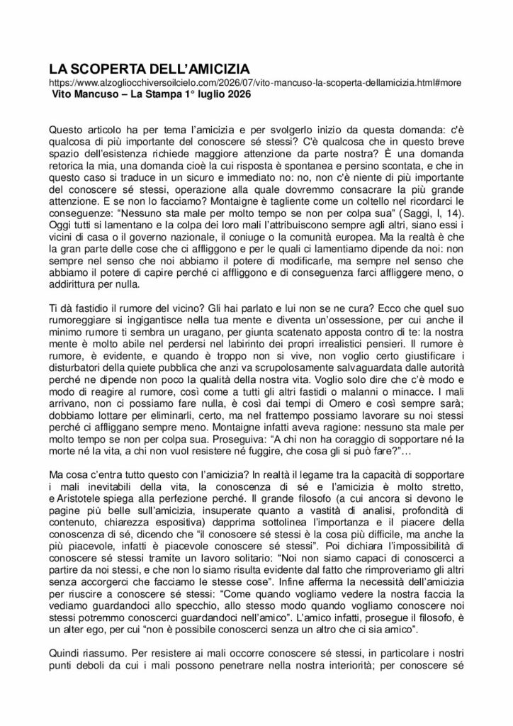 Mancuso: LA SCOPERTA DELL’AMICIZIA – alzogliocchiversoilcielo.com